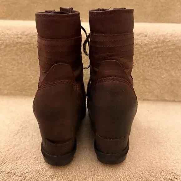 Sorel Arctic Wedge II Waterproof Lace Up Boots Redwood Brown Womens Leather - Picture 4 of 9